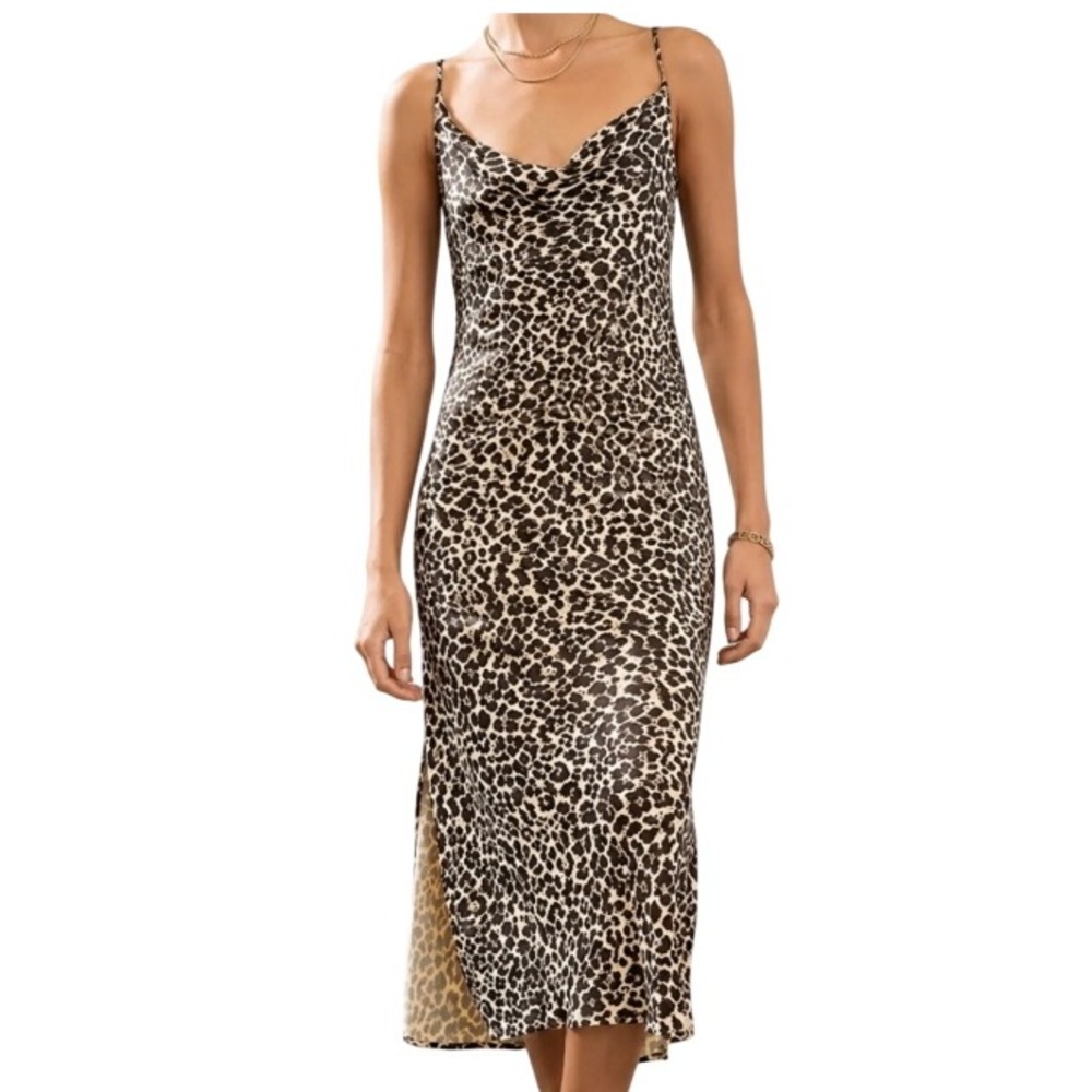 Anthropologie Womens 2X‎ Elyse Leopard Print Bias Midi Slip Dress